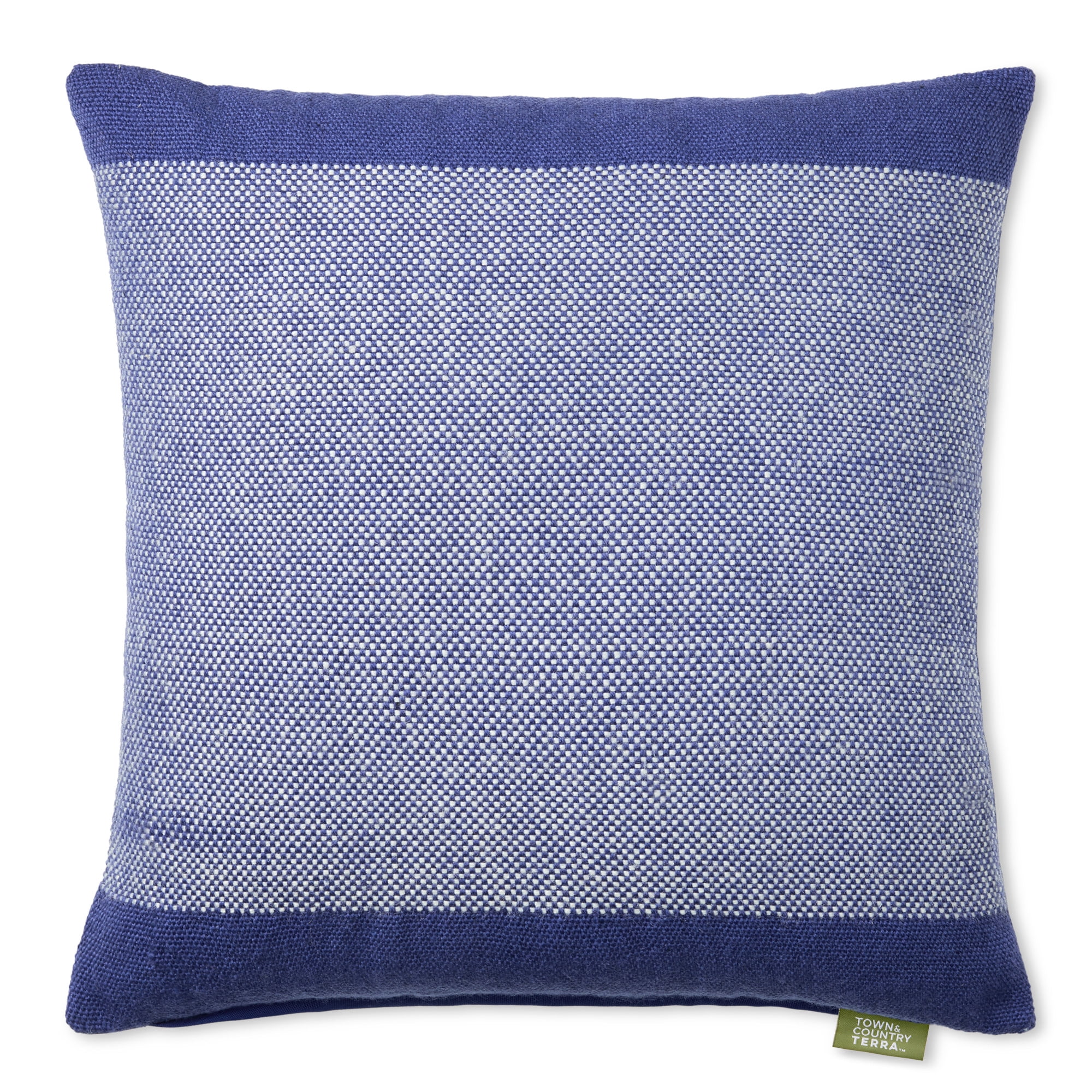 TOWN & COUNTRY TERRA Alara Solid Border Handcrafted Indoor Outdoor Decorative Pillow, 100% Recycled Materials, UV Fade Resistant, Water Repellent, Blue/Ivory, 20"x20"