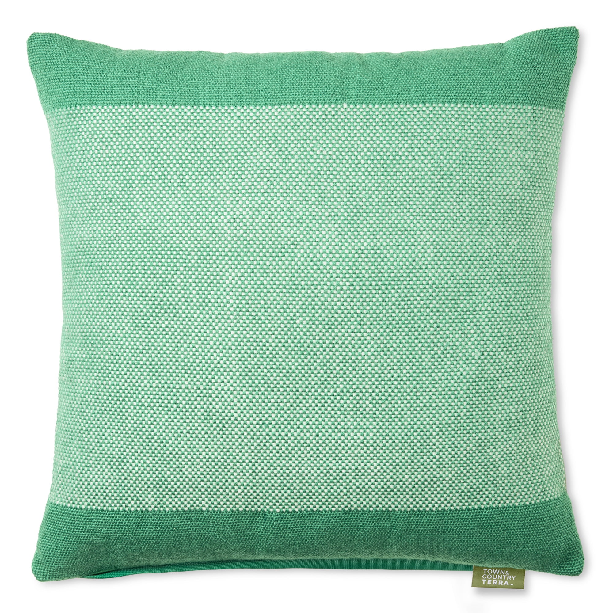TOWN & COUNTRY TERRA Alara Solid Border Handcrafted Indoor Outdoor Decorative Pillow, 100% Recycled Materials, UV Fade Resistant, Water Repellent, Green/Ivory, 20"x20"