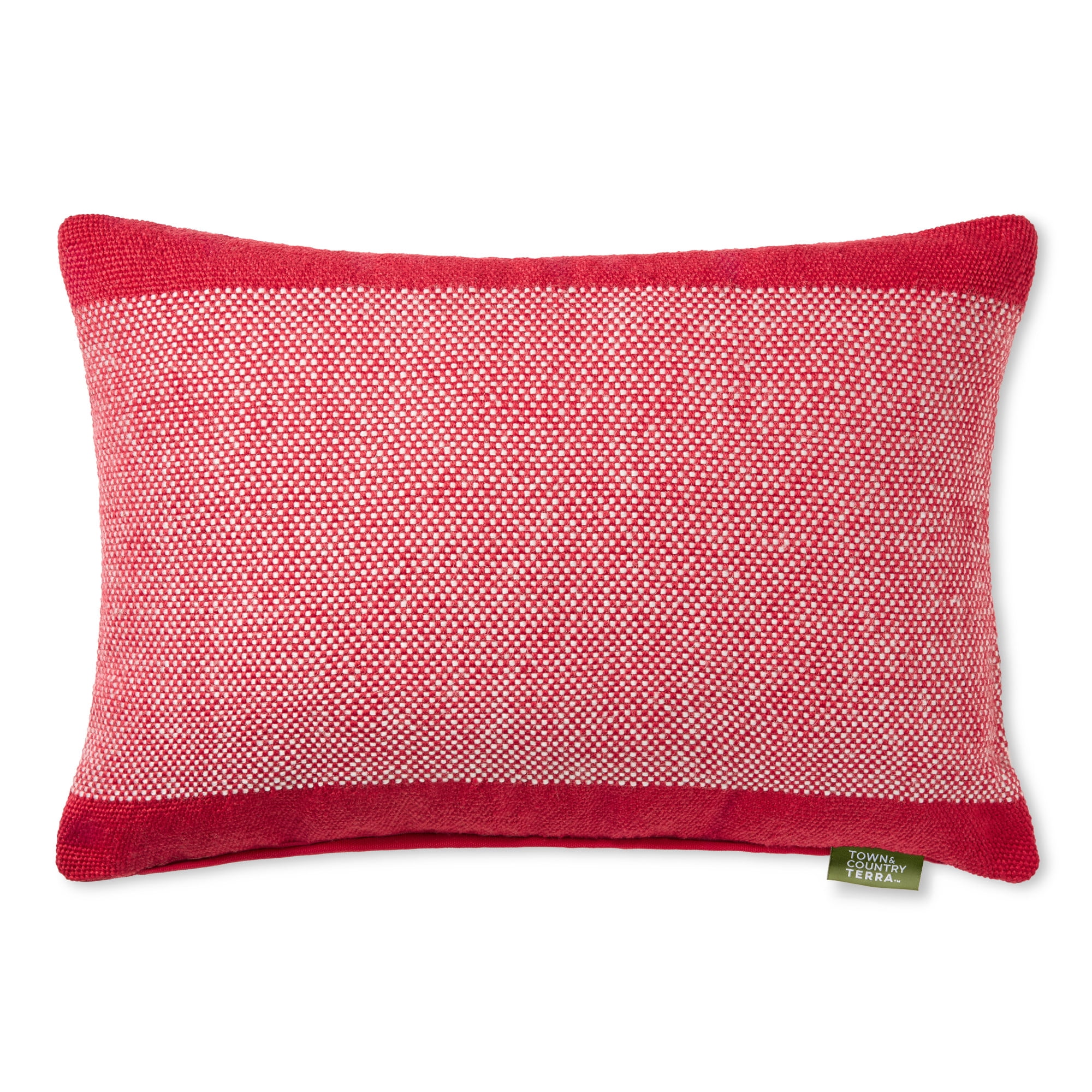 TOWN & COUNTRY TERRA Alara Solid Border Handcrafted Indoor Outdoor Decorative Pillow, 100% Recycled Materials, UV Fade Resistant, Water Repellent, Red/Ivory, 14"x20"