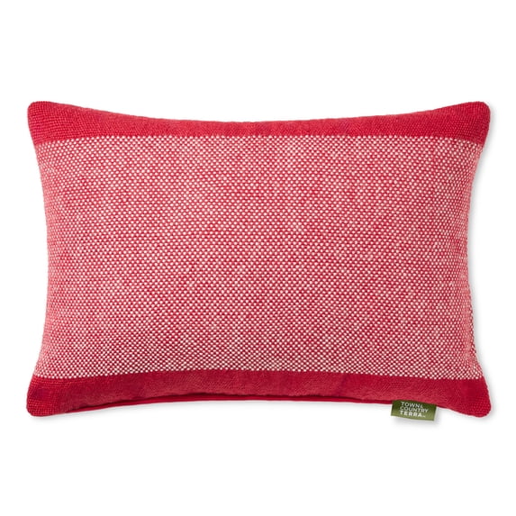 TOWN & COUNTRY TERRA Alara Solid Border Handcrafted Indoor Outdoor Decorative Pillow, 100% Recycled Materials, UV Fade Resistant, Water Repellent, Red/Ivory, 14"x20"