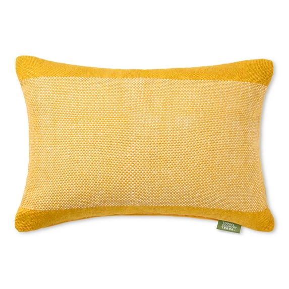 TOWN & COUNTRY TERRA Alara Solid Border Handcrafted Indoor Outdoor Decorative Pillow, 100% Recycled Materials, UV Fade Resistant, Water Repellent, Yellow/Ivory, 14"x20"