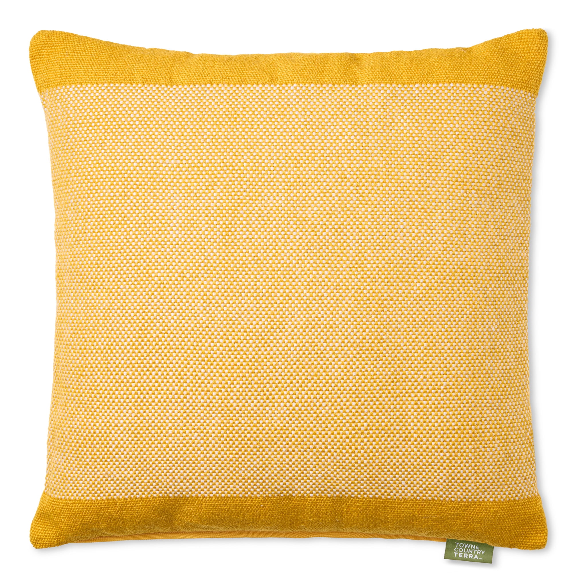 TOWN & COUNTRY TERRA Alara Solid Border Handcrafted Indoor Outdoor Decorative Pillow, 100% Recycled Materials, UV Fade Resistant, Water Repellent, Yellow/Ivory, 20"x20"