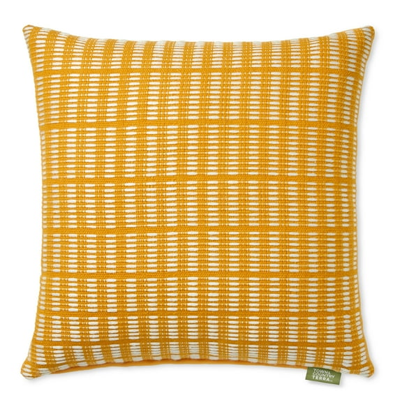 TOWN & COUNTRY TERRA Alara Textured Geo Stripe Handcrafted Indoor Outdoor Decorative Pillow, 100% Recycled Materials, UV Fade Resistant, Water Repellent, Yellow/Ivory, 20"x20"