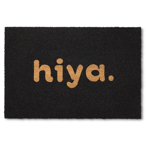 TOWN & COUNTRY TERRA Hiya Painted Welcome Outdoor Door Mat, Natural Coir, Heavyweight, Non-Slip Entryway Mat, Black, 18"x30"