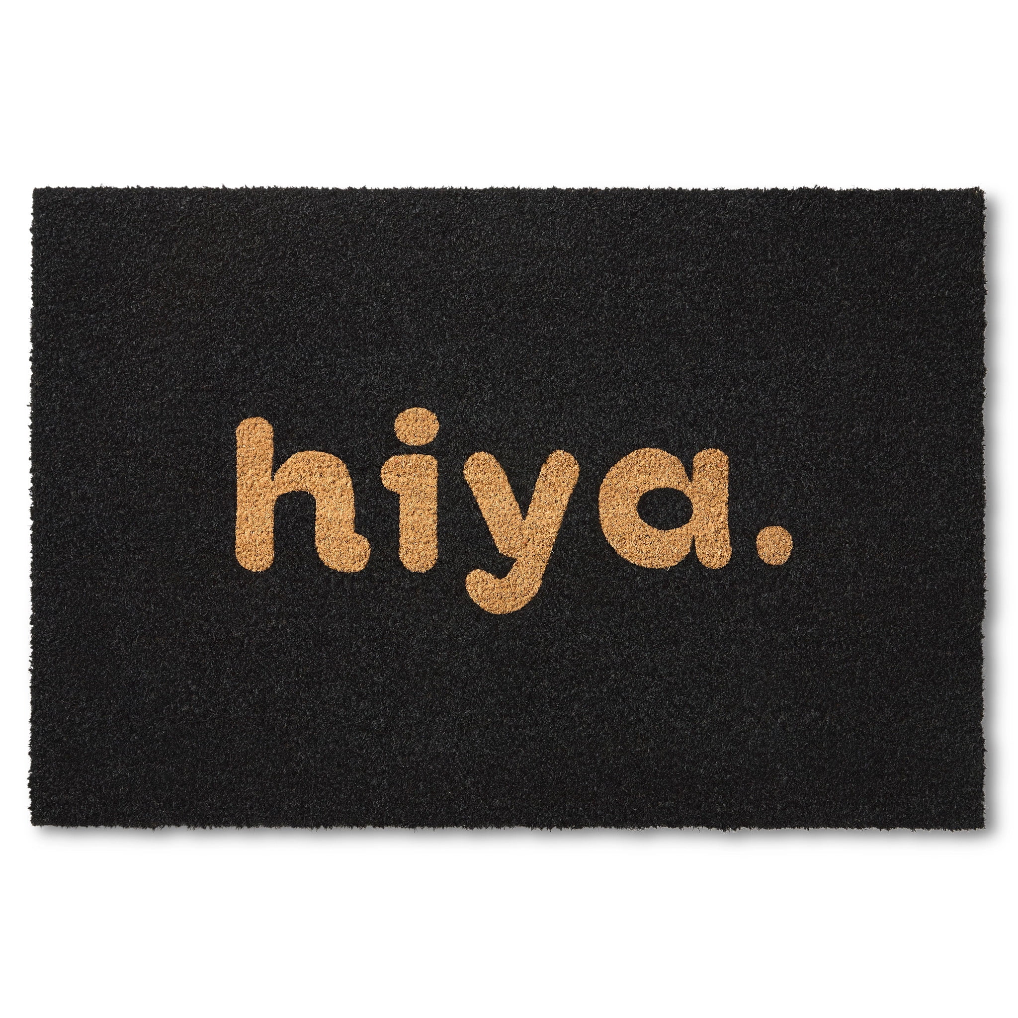 TOWN & COUNTRY TERRA Hiya Painted Welcome Outdoor Door Mat, Natural Coir, Heavyweight, Non-Slip Entryway Mat, Black, 24"x36"