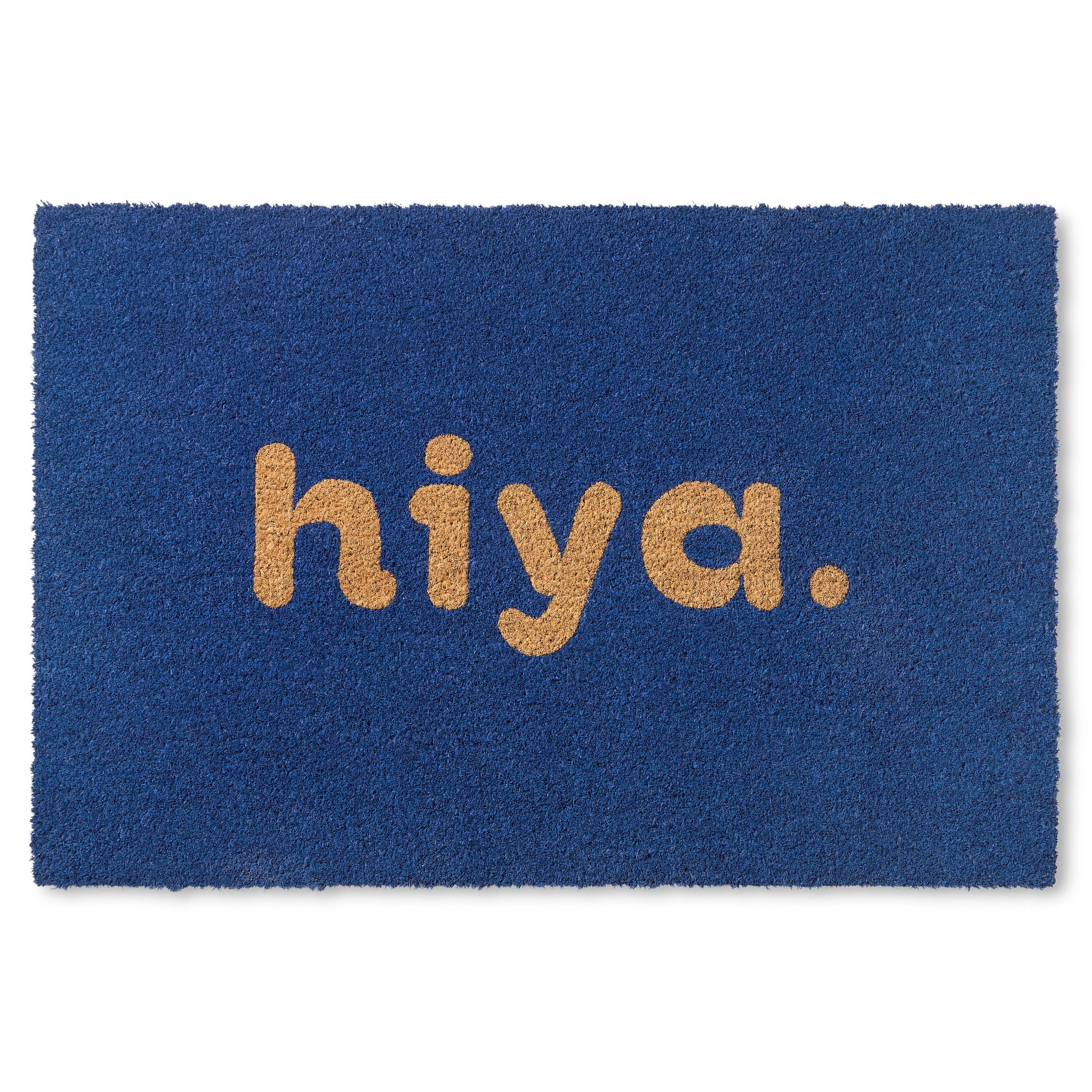Blue Coir Outdoor Welcome Mat with Modern Hiya Design, 18" x 30"
