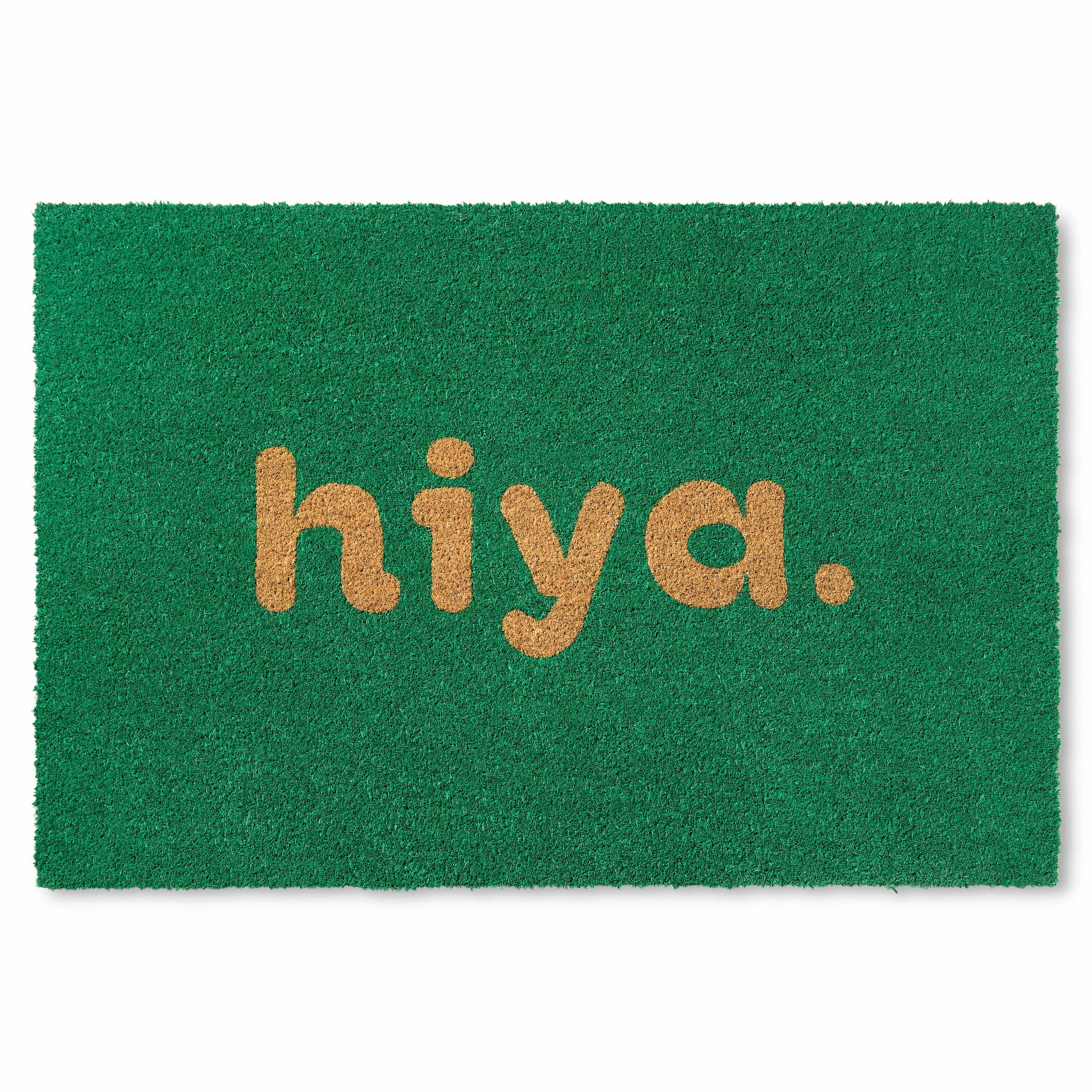 TOWN & COUNTRY TERRA Hiya Painted Welcome Outdoor Door Mat, Natural Coir, Heavyweight, Non-Slip Entryway Mat, Green, 24"x36"