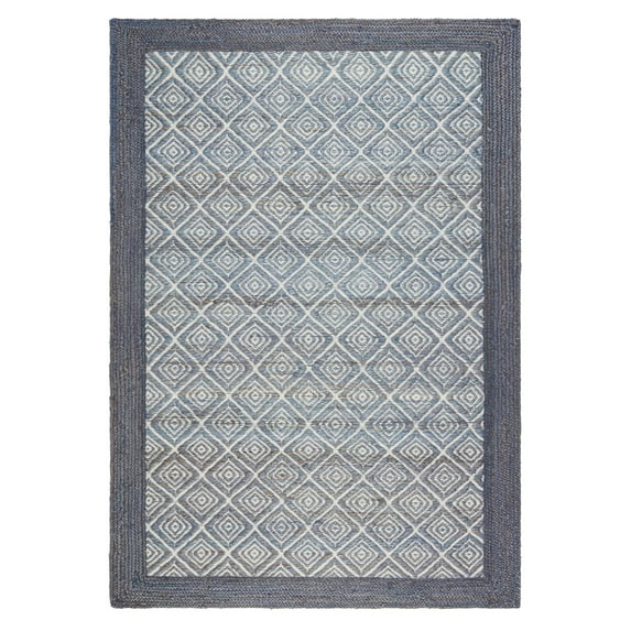 TOWN & COUNTRY TERRA Nalani Textured Diamond Hand-Knotted Flatwoven 100% Natural Jute Area Rug, Midnight Blue, 8'x10'
