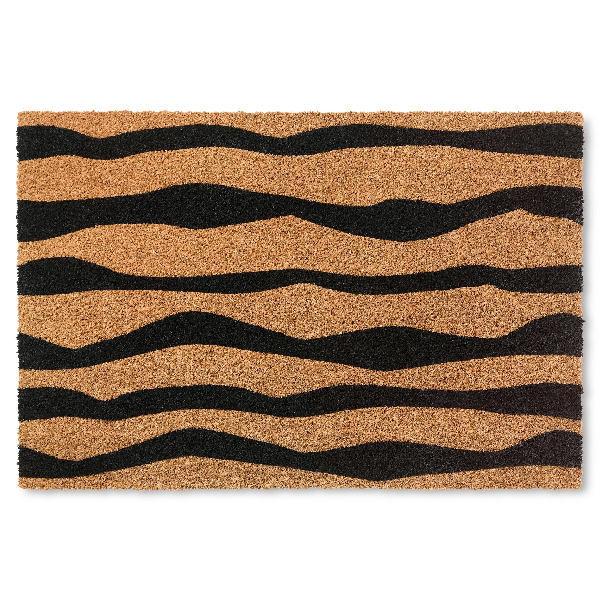 TOWN & COUNTRY TERRA Ravine Abstract Mountain Outdoor Door Mat, Natural Coir, Heavyweight, Non-Slip Entryway Mat, Black, 18"x30"