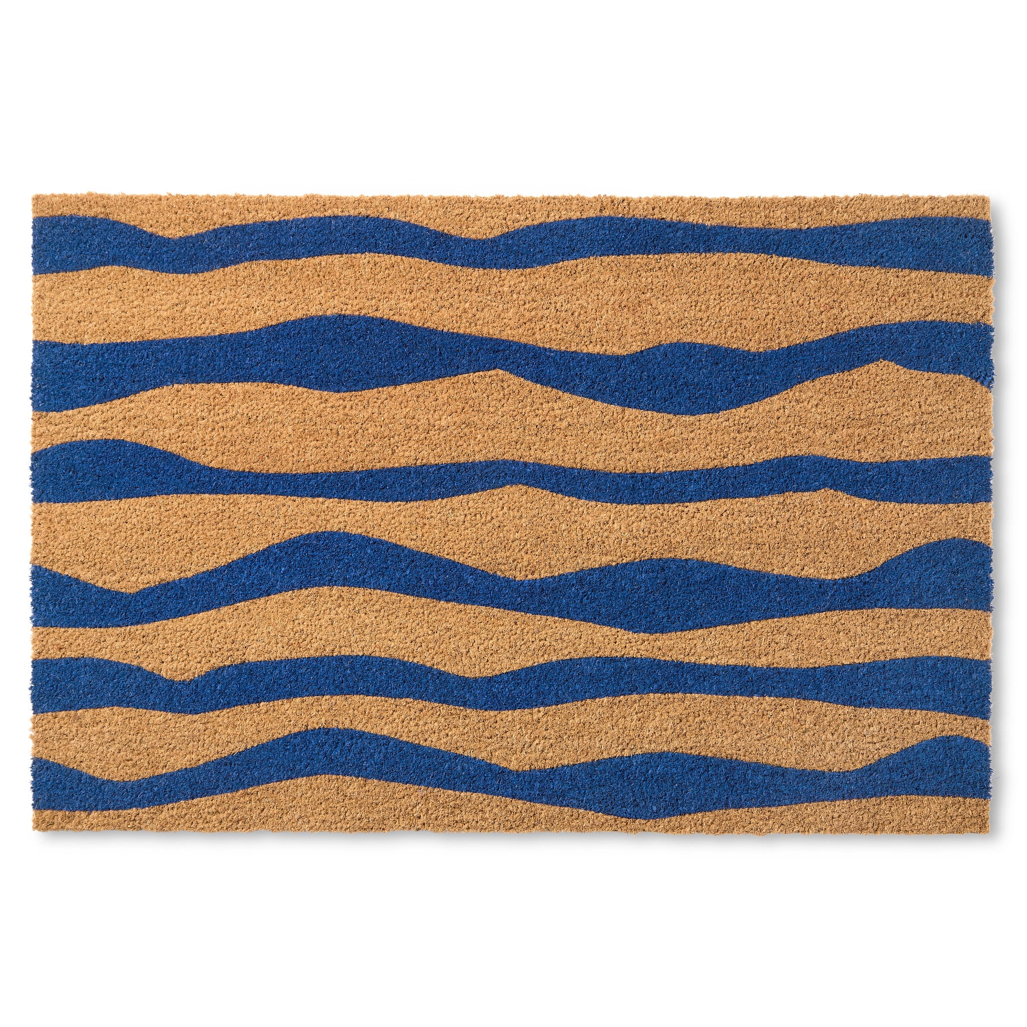 TOWN & COUNTRY TERRA Ravine Abstract Mountain Outdoor Door Mat, Natural Coir, Heavyweight, Non-Slip Entryway Mat, Blue, 18"x30"
