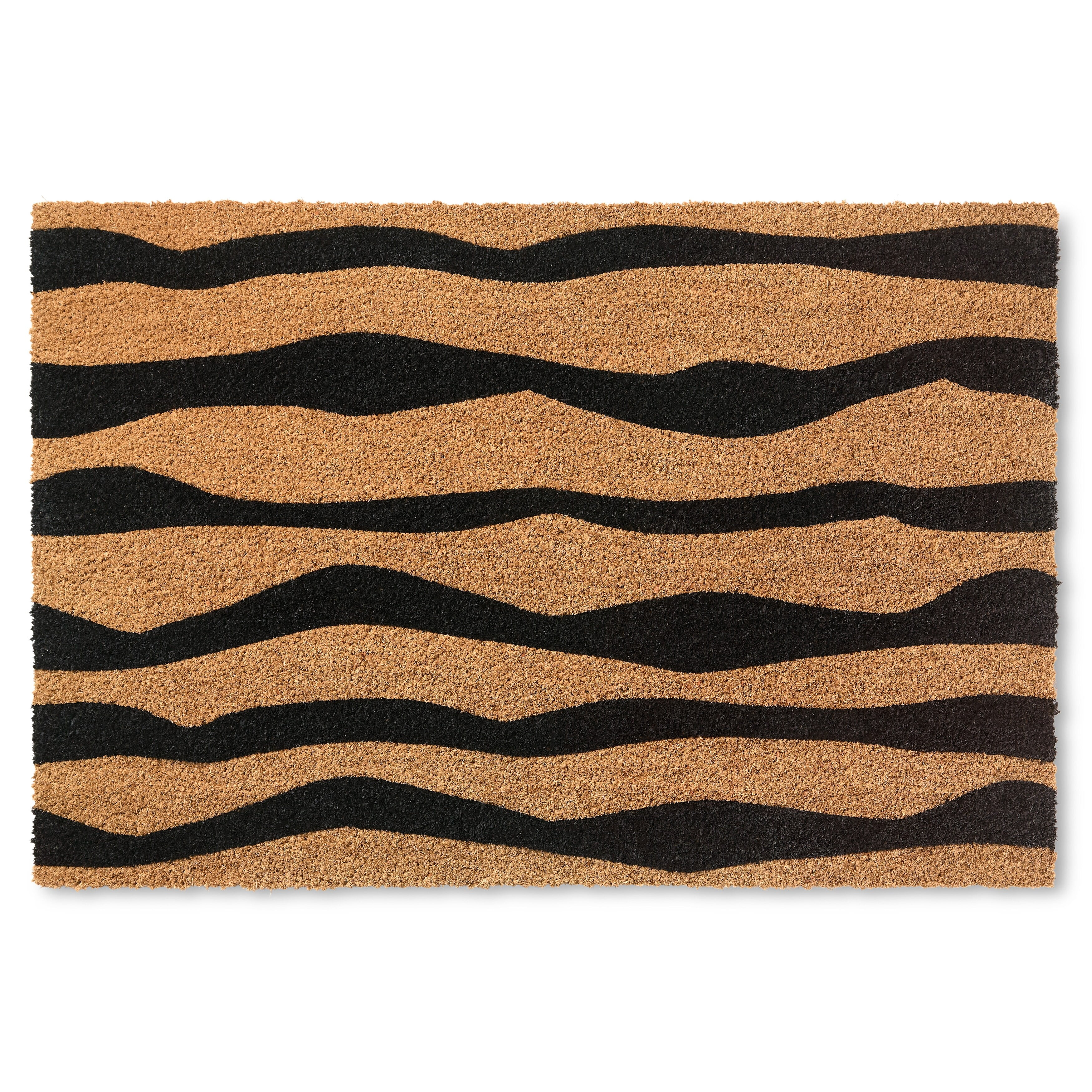Blue and Natural Coir Abstract Mountain Outdoor Door Mat, 24"x36"
