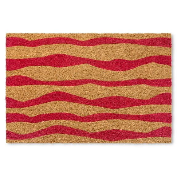 TOWN & COUNTRY TERRA Ravine Abstract Mountain Outdoor Door Mat, Natural Coir, Heavyweight, Non-Slip Entryway Mat, Red, 18"x30"