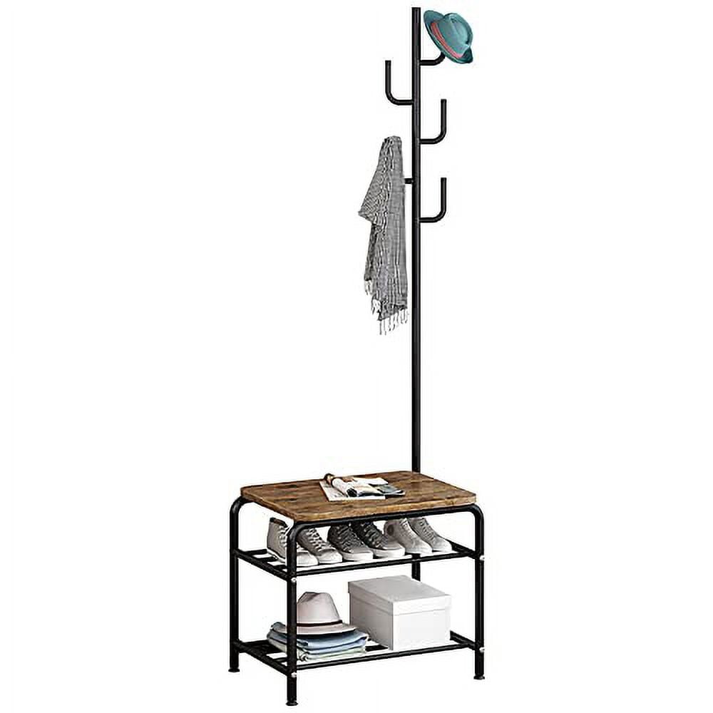TOWOHIPPKI 5 Hooks Coat Rack Tree Hanger with Shoe Storage Shelf Stand