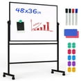 thumbnail image 1 of TOWON Double-Sided Mobile Whiteboard - 48"x36" Large Height Adjustable Magnetic Dry Erase Board on Wheels, 360° Rolling Office White Board Pizarra with Accessories - Black, 1 of 11
