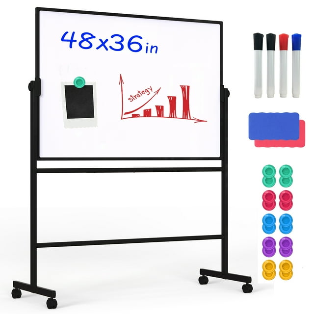 TOWON DoubleSided Mobile Whiteboard 48"x36" Large Height Adjustable Dry Erase Board