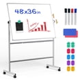 thumbnail image 1 of TOWON Double-Sided Mobile Whiteboard - 48"x36" Large Height Adjustable Magnetic Dry Erase Board on Wheels, 360° Rolling Office White Board Pizarra - Sliver, 1 of 12