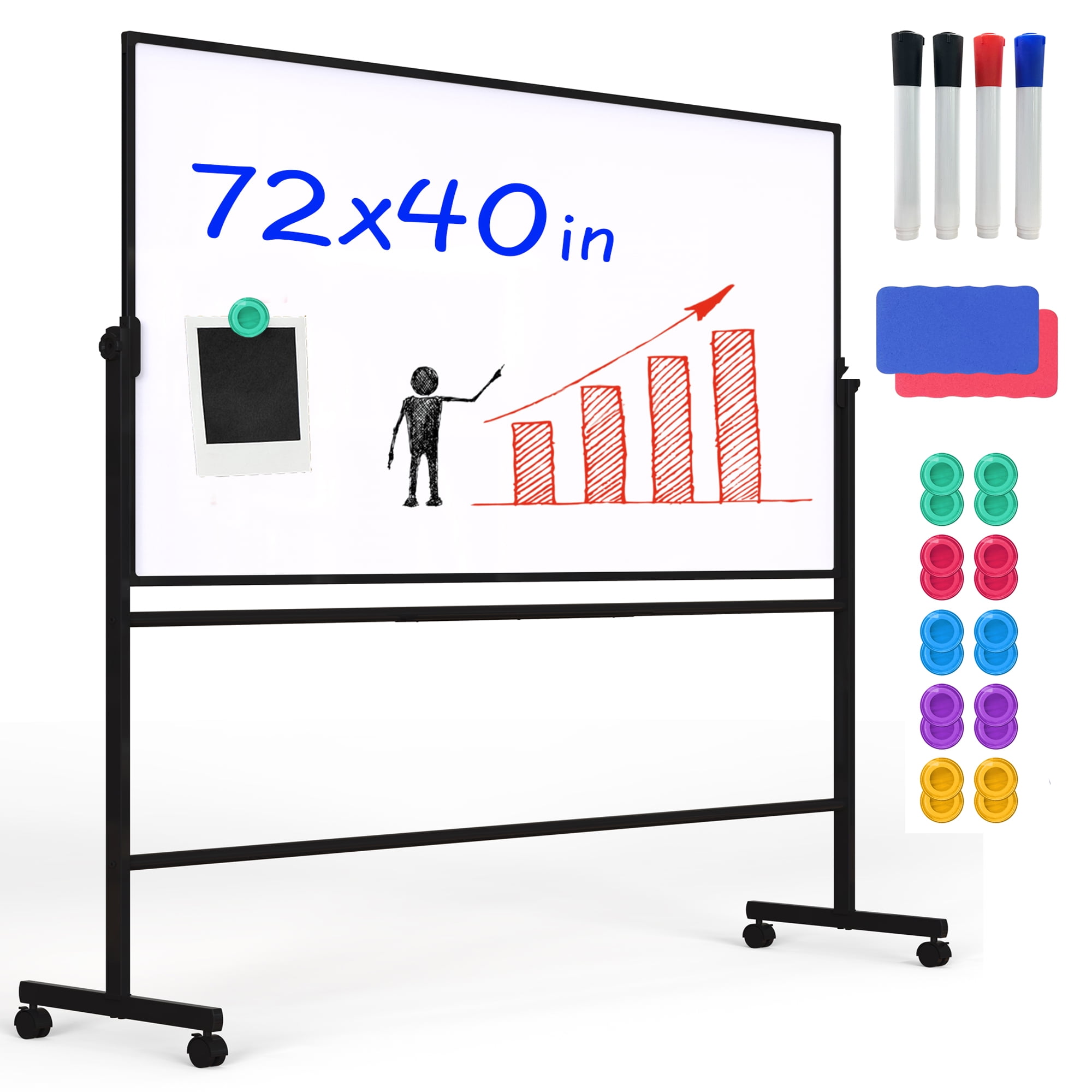 TOWON DoubleSided Mobile Whiteboard 72"x40" Extra Large Height Adjustable Dry Erase