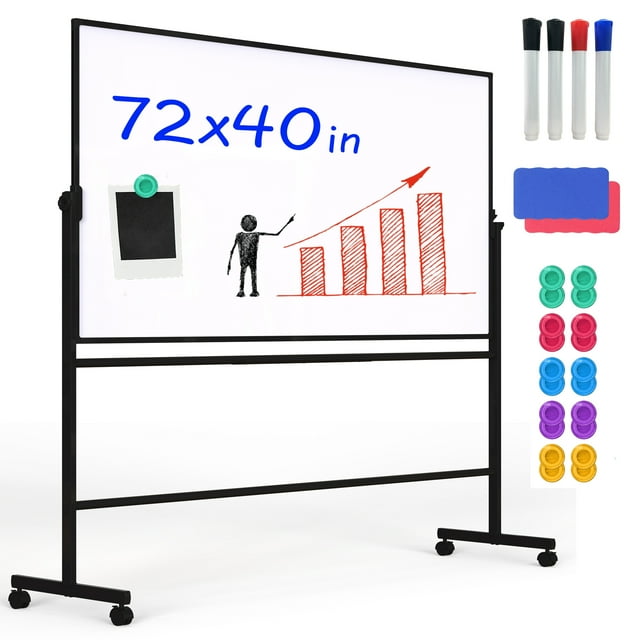 TOWON DoubleSided Mobile Whiteboard 72"x40" Extra Large Height Adjustable Dry Erase