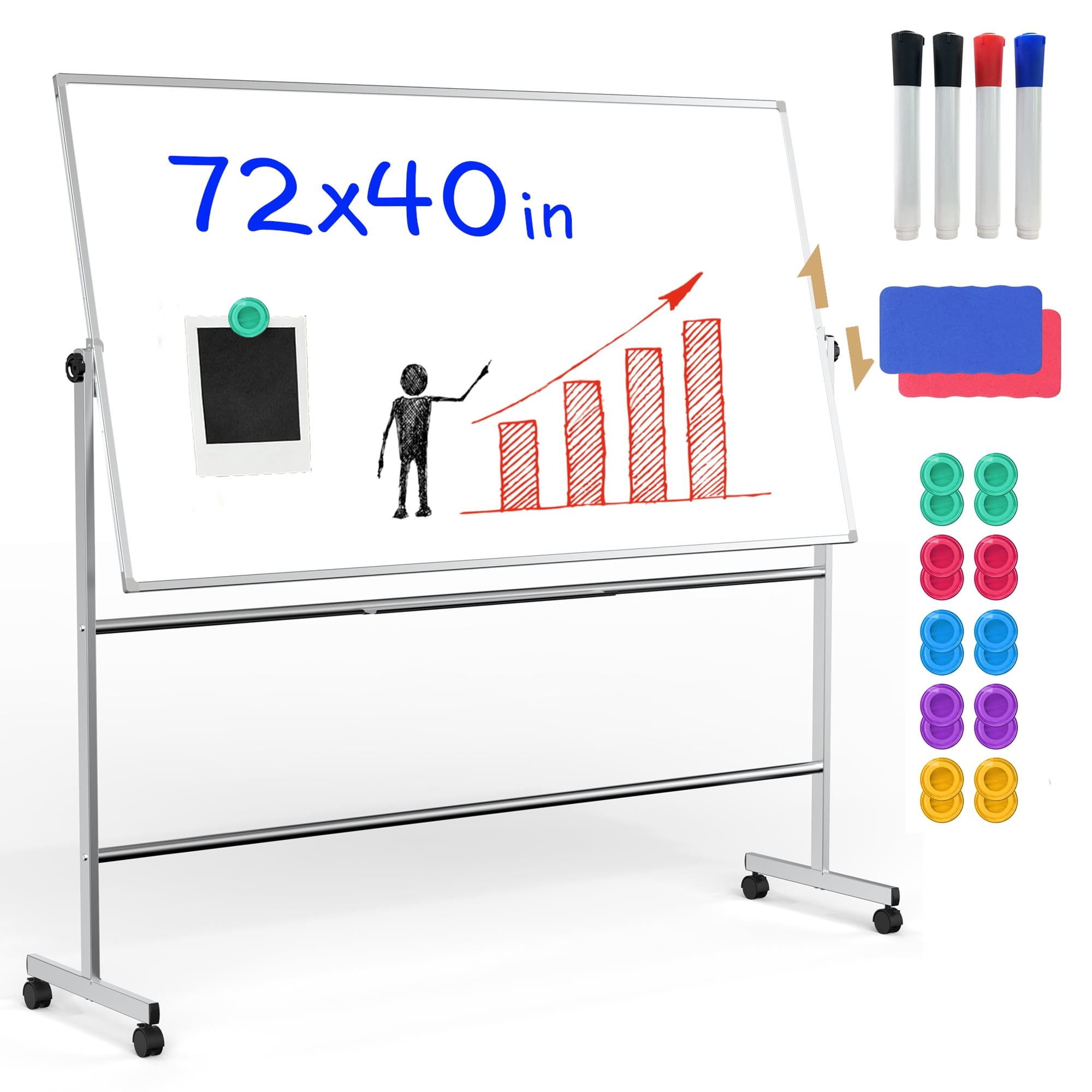 TOWON DoubleSided Mobile Whiteboard 72"x40" Extra Large Height