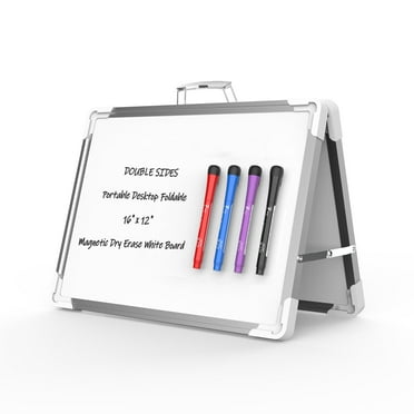 TOWON Double-Sided White Board - 12"x16" Small Magnetic Dry Erase Board with Handle and 4 Markers, Portable Foldable Desk Whiteboard Pizarra