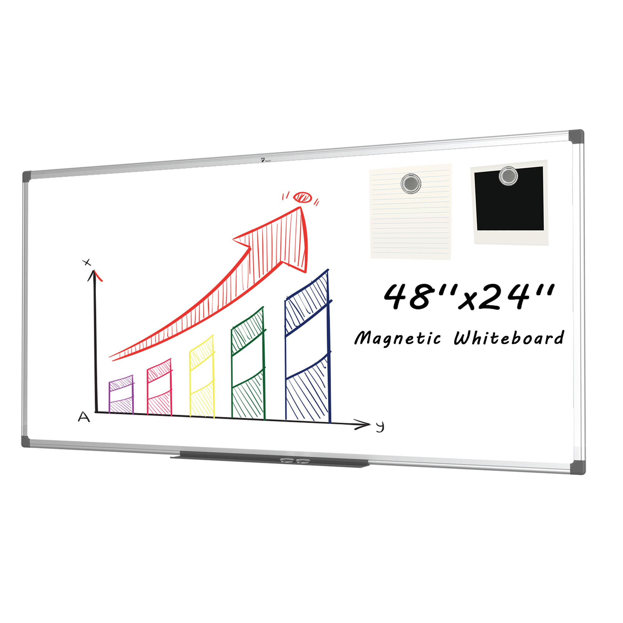 TOWON Magnetic Dry Erase White Board Aluminum Frame Pizarra - 48x24 Long  Writing Whiteboard for Wall, Bulletin Board with 2 Magnets, Detachable Tray  - Home Office School Supplies 
