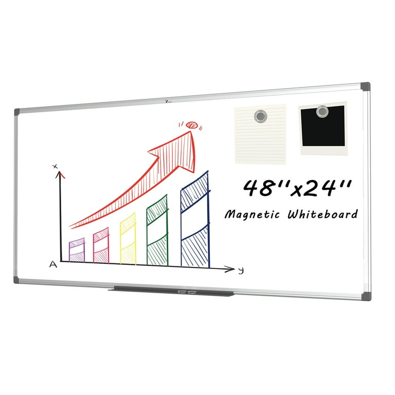 TOWON Magnetic Dry Erase White Board Aluminum Frame Pizarra - 48x24 Long  Writing Whiteboard for Wall, Bulletin Board with 2 Magnets, Detachable Tray  - Home Office School Supplies 