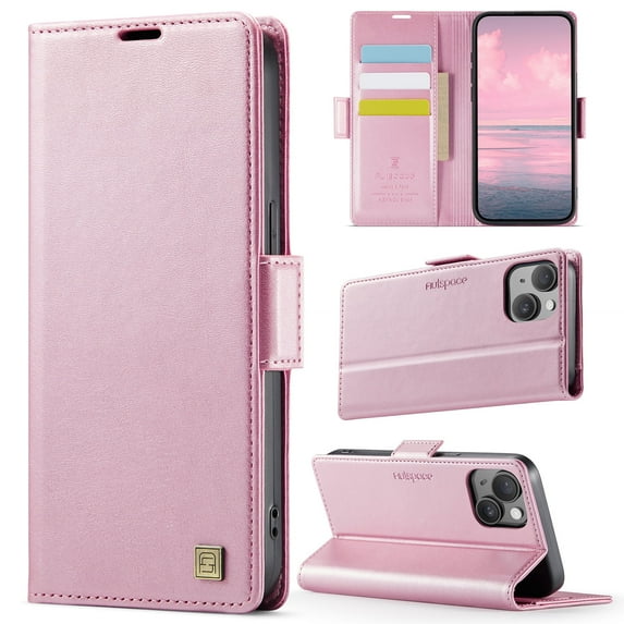 TOWOND iPhone 14 Case Magnetic Wallet Phone Case Protective Leather Case with Card Holder Function Shockproof Flip Case Pink