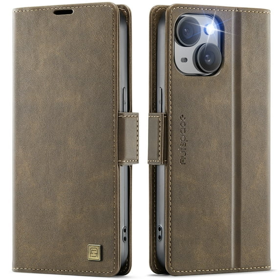 TOWOND iPhone 15 Case Magnetic Wallet Phone Case Protective Leather Case with Card Holder Function Shockproof Flip Case Brown