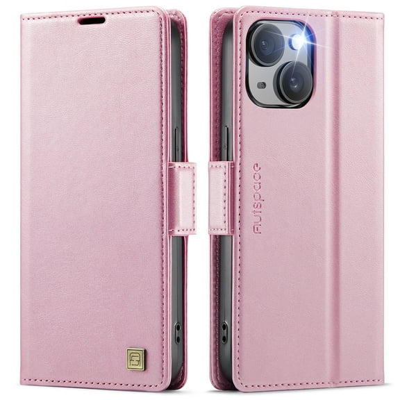 TOWOND iPhone 15 Case Magnetic Wallet Phone Case Protective Leather Case with Card Holder Function Shockproof Flip Case Pink