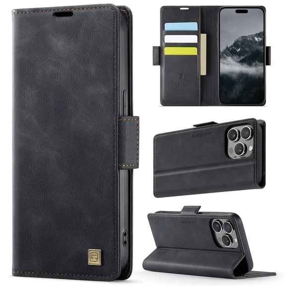 TOWOND Phone Case for iPhone 15 Pro Magnetic Wallet Phone Case Protective Leather Case with Card Holder Function Shockproof Flip Case Black