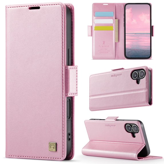 TOWOND iPhone 16 Case Magnetic Wallet Phone Case Protective Leather Case with Card Holder Function Shockproof Flip Case Pink