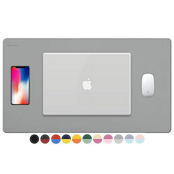 TOWWI Dual Sided Desk Pad, 24" x 14" PU Leather Desk Mat, Waterproof Desk Blotter Protector Mouse Pad (Gray/Sliver)