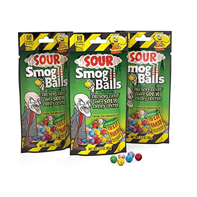 Toxic Waste, 3-Pack Sour Smog Balls, Multi-Flavors, Chewy Sour