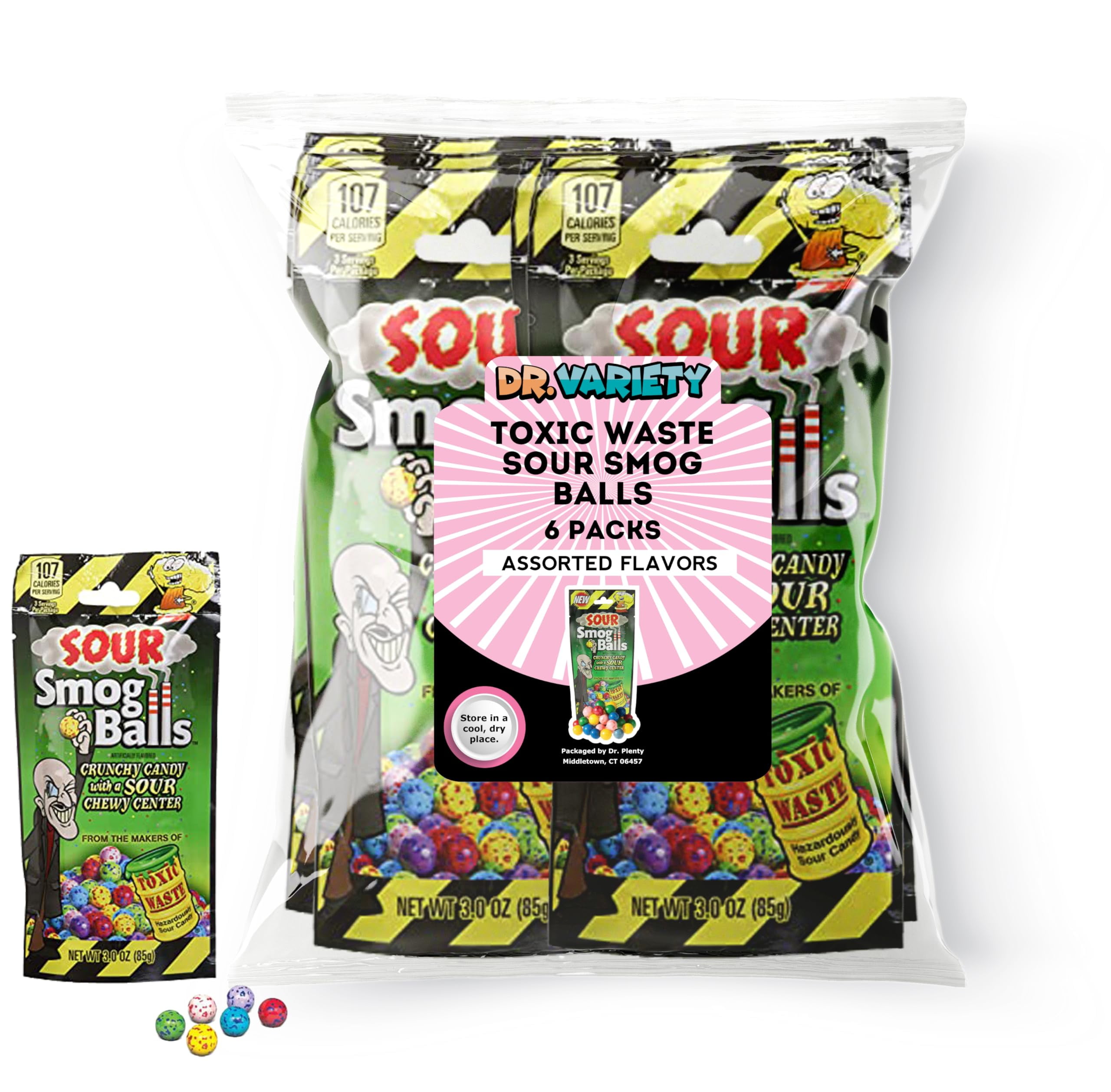 TOXIC WASTE Sour Smog Balls (6 Pack) - Crunchy Candy with a Chewy ...