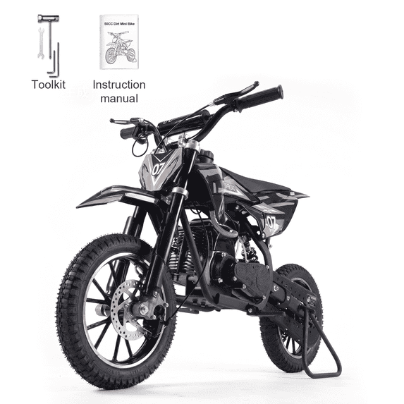 TOXOZERS 50CC Dirt Bike,Upgraded 2-Stroke Gas Powered Mini Bike for Kids 8+,Max Speed 25Mph,Support Up to 180lbs,Pull Start,Black
