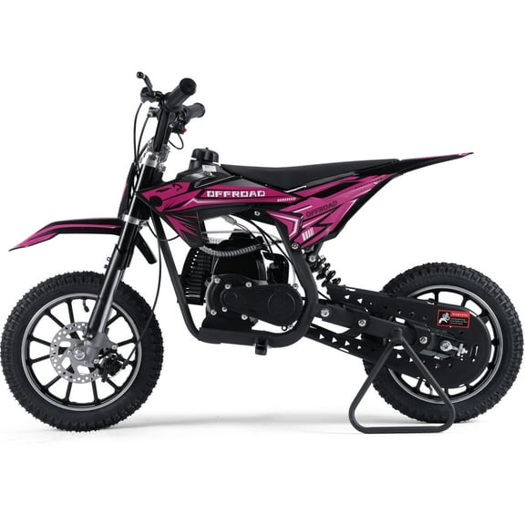 TOXOZERS 50CC Dirt Bike,Upgraded 2-Stroke Gas Powered Mini Bike for Kids 8+,Max Speed 25Mph,Support Up to 180lbs,Pull Start，Pink