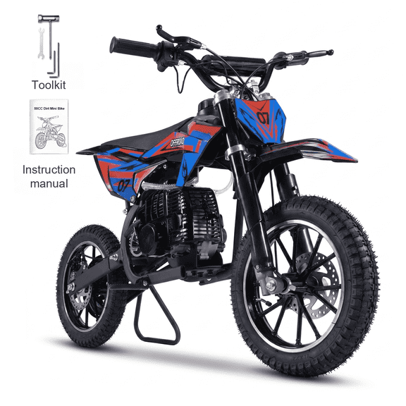 TOXOZERS 50cc Dirt Bike For kids, Mini Dirt Bike for Teens 8 , 2-Stroke Off-Road Motorcycle, Easy Pull Start, Top Speed 25mph, Disc Brakes, Front & Rear Suspension