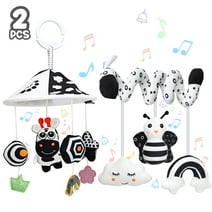 TOY Life 2 Pack Hanging Baby Toys 0-6 Months, Car Seat Toys for Babies 0-6 Months, Crib Toys Hanging Newborn Toys Black and White Hanging Stroller Activity Toy for Babies, Infant Carseat Toys