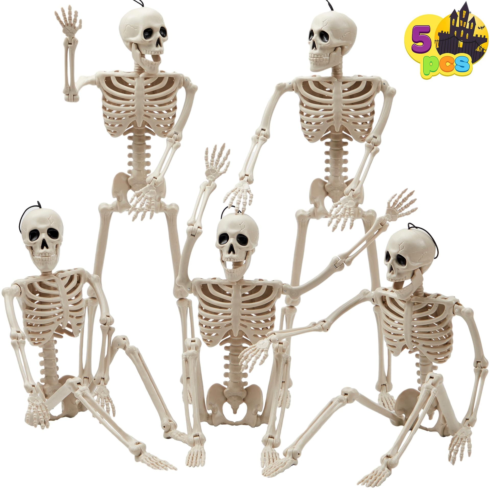 TOY Life 5 Pcs Halloween Hanging Skeleton Decoration, 16” Posable