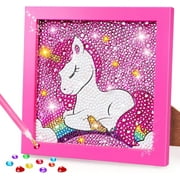 TOY Life 5D Diamond Gems Kits for Kids with Wooden Frame Diamond Arts and Crafts for Kids Ages 6 8 10 12 Gem Art Painting Kit Unicorn Diamond Dots Painting Kits for Kids Art Project
