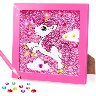 QEUOYSS Diamond Art Kit For Kids & Beginners With Wooden Frame - Easy DIY Craft For Ages 6-12, Home Wall Decoration (Flower Fox)