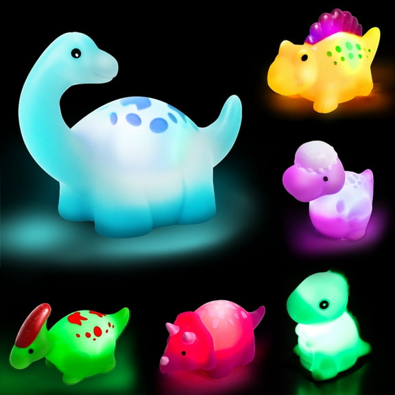 TOY Life 6 Pcs Dinosaur Light Up Bath Toys for Toddlers 3 4 5 6, Kids Bath Toys, Toddler Bath Toys Age 3-4, Bath Tub Toys 3-4, 6 Packs Rubber Animals Bath Toys, Fun Bath Toys for Girls Boys Baby