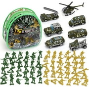 TOY Life Army Men Toys for Boys, Toy Soldiers Army Toys Plastic Green Army Men Army Action Figures Military Toys, Die Cast Metal Military Vehicles with a Bag Toy Helicopter, Halloween Prizes for Kids