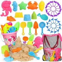 TOY Life Beach Sand Toys for Kids - Mermaid Beach Toys for Kids 3-10, Toddler Sandbox Toys with Beach Bucket, Sand Shovels, Sand Castle Molds, Animal Molds, Mesh Bag, Sand Toy for Girl Baby Toddler