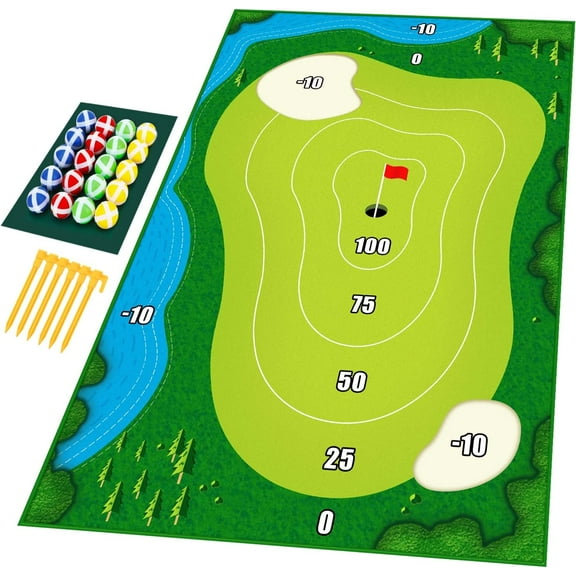 Toy Life Chipping Golf Game Mat Indoor Stick Chip with 20Grip Golf Balls Indoor Outdoor Games for Adults Family Kids Toddler Golf Toy Set Chipping Mat Backyard Sport & Outdoor Play Toys