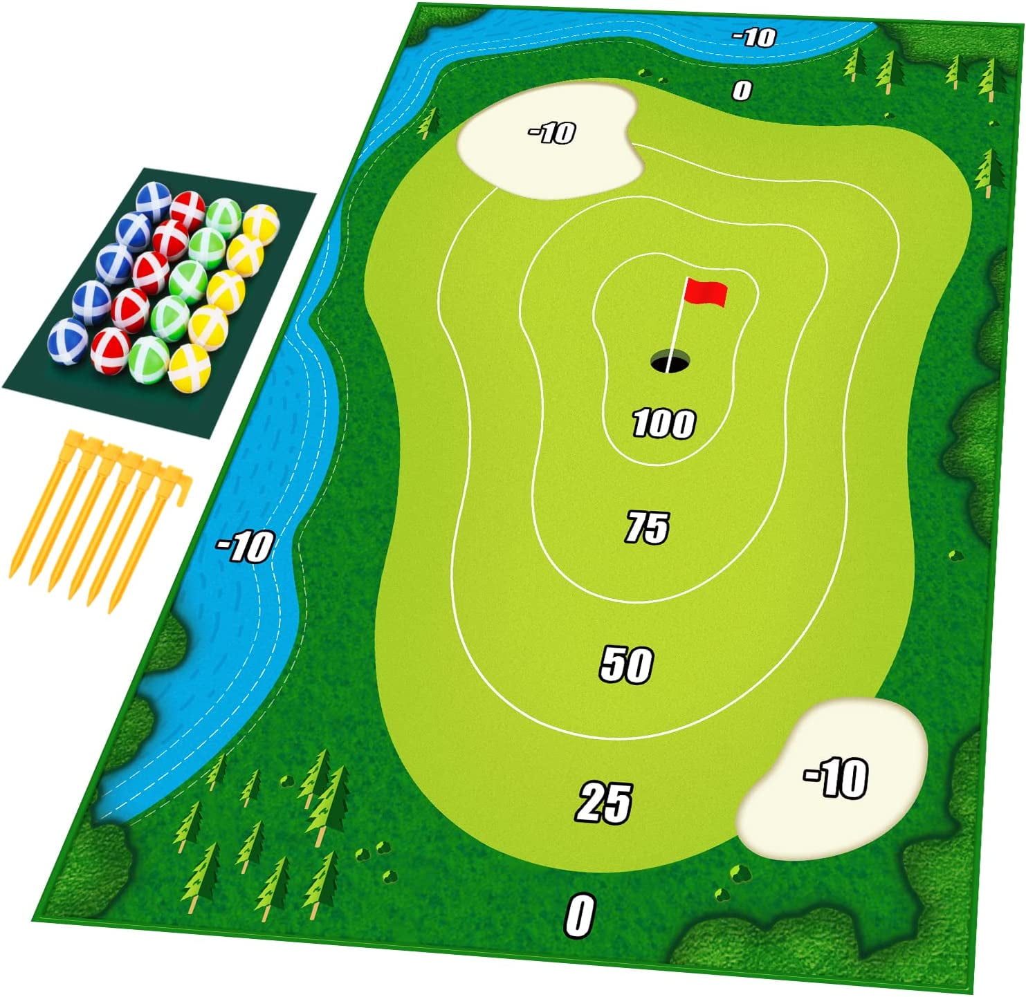 TOY Life Chipping Golf Game Mat Indoor Stick Chip Game with 20Grip Golf Balls Indoor Outdoor Games for Adults Family Kids Toddler Golf Toy Set Mat Chipping Mat Backyard Games Sport & Outdoor Play Toys