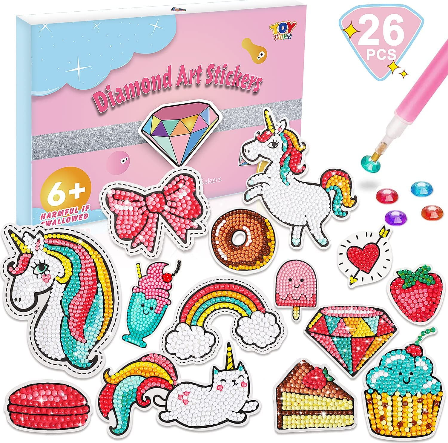 TOY Life Diamond Painting Kits for Kids, Diamond Art for Kids, 26pcs Diamond  Painting Stickers, Gem Sticker, Gem Art and Craft Kits for Kids, Diamond  Dots Girls 6-8-12,Unicorn Diamond Painting for Kid 
