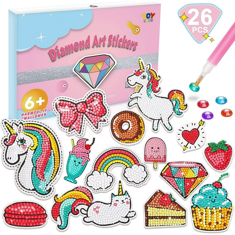 TOY Life Diamond Painting Kits for Kids, Diamond Art for Kids, 26pcs  Diamond Painting Stickers, Gem Sticker, Gem Art and Craft Kits for Kids,  Diamond Dots Girls 6-8-12,Unicorn Diamond Painting for Kid 