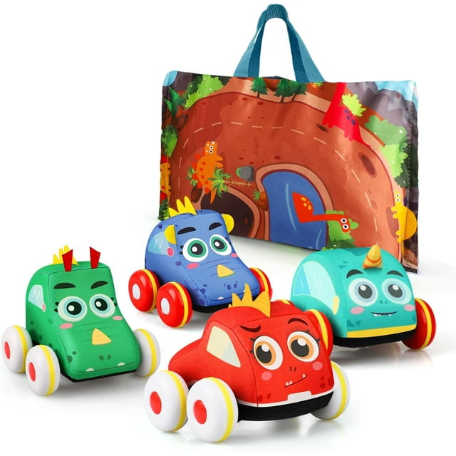 TOY Life Dinosaur Pull Back Cars for 1 2 3 Year Old Boys with Play Mat