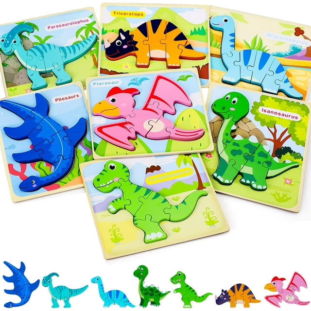TOY Life Dinosaur Puzzles for Kids,Toddler Puzzles Ages 1-3-5, Wooden ...